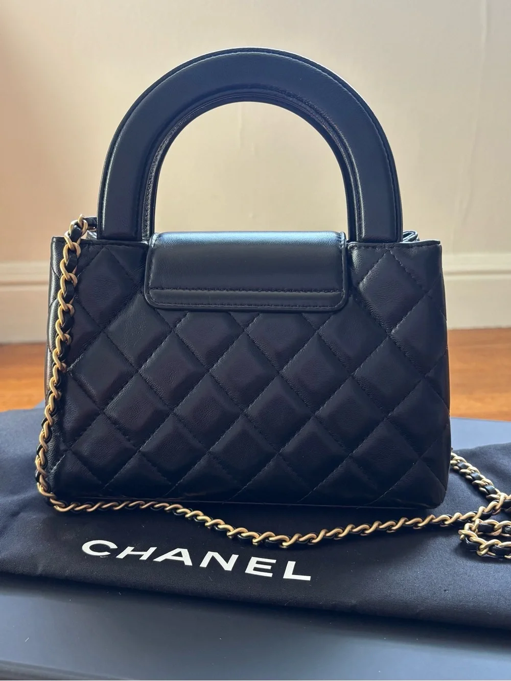 CHANEL Black Quilted Mini Top-Handle Bag with Gold CC
